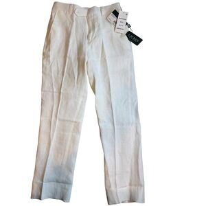 Lauren Ralph Lauren White Linen Pleated Dress Pants Size 8R Bedgemont NWT